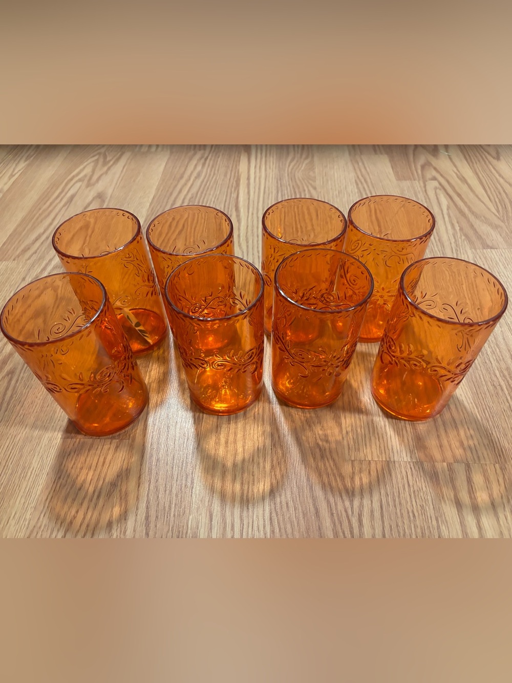 Amber Embossed Plastic Tumbler - Set of 8